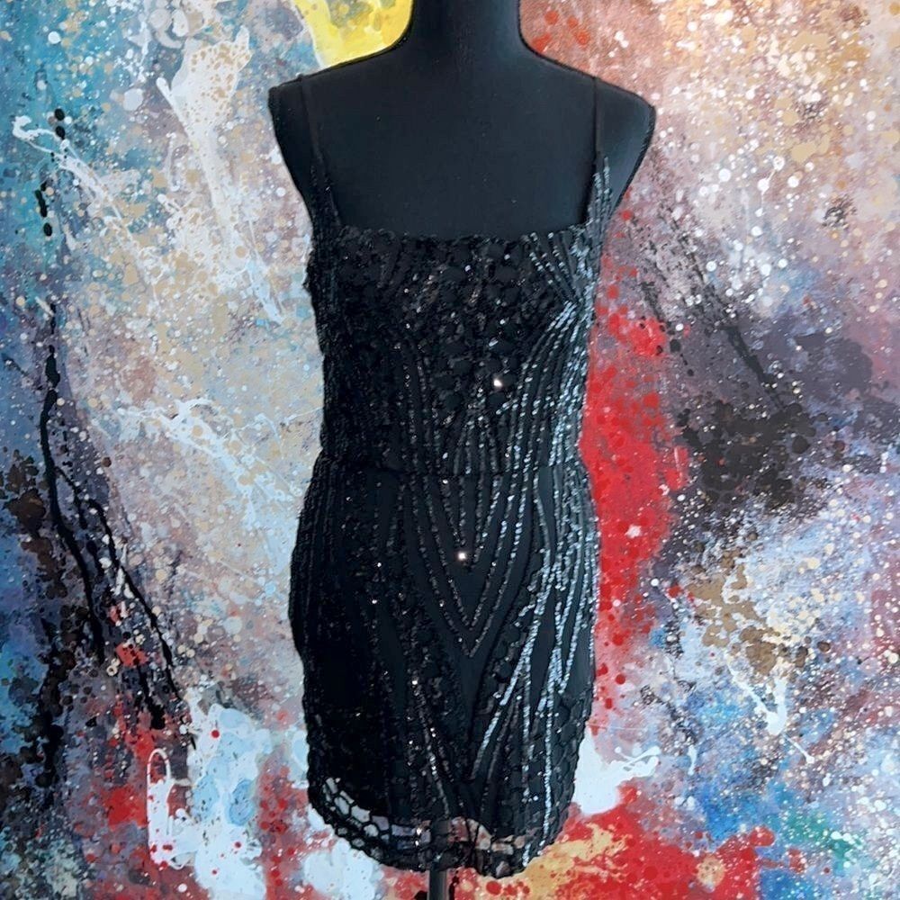 Sequin Square Neck Party Dress